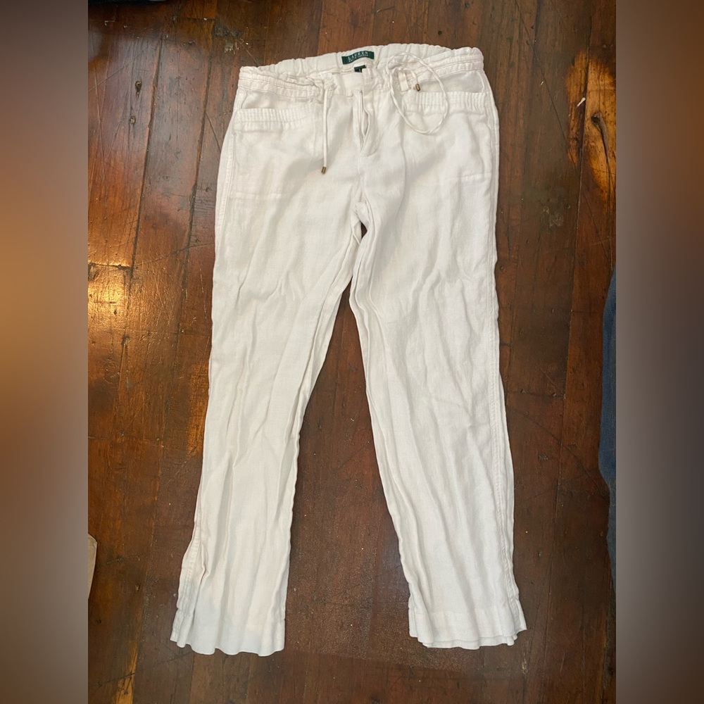 SOLD-Ralph Lauren 100% White Linen Pants